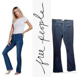 Blue Wash Free People Button Fly Flared Jeans 31W Y2K